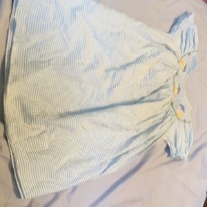 Blue and white striped dress with duck embroidery